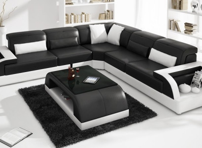 Leather Modern Couch Living Room Set Leather Sofa Suite Sofa L-Shape Coffee Table